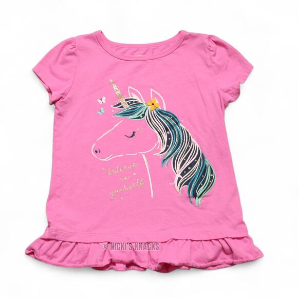 4/$20 - Carters Girls Short Sleeve T-Shirt Pink Unicorn Ruffle Trim Size 8 - Picture 2 of 7